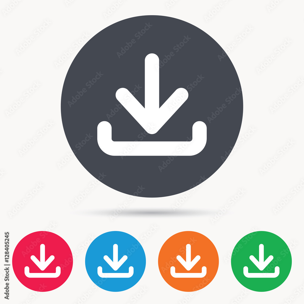 Poster download icon. load internet data symbol. colored circle buttons with flat web icon. vector