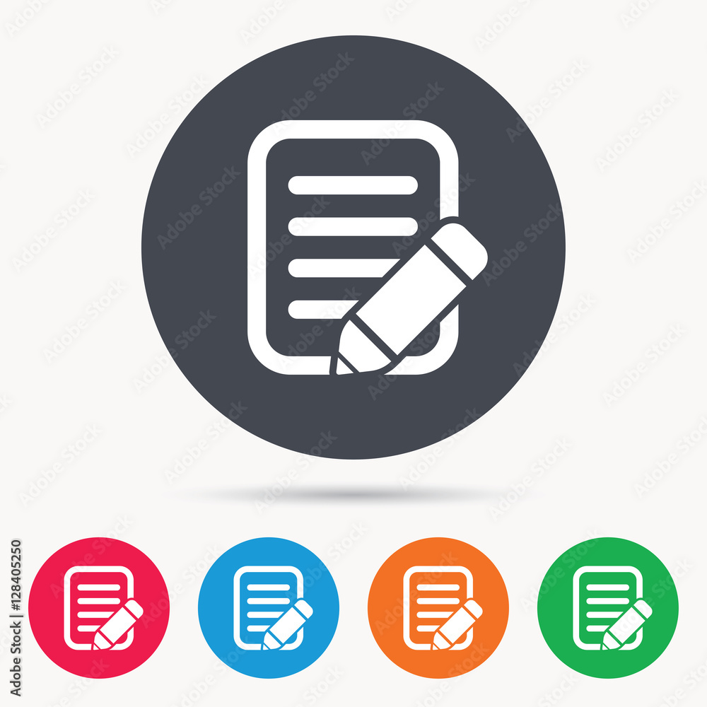 Poster edit icon. pencil for drawing symbol. colored circle buttons with flat web icon. vector