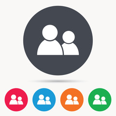 Friends icon. Group of people sign. Communication symbol. Colored circle buttons with flat web icon. Vector