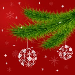 Christmas and New Year background with fir branches and balls