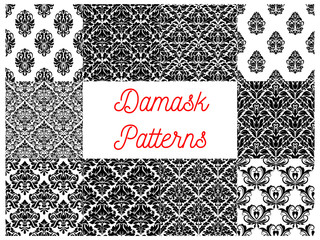 Damask seamless patterns set. Floral background