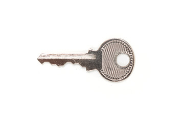 One silver key isolated on white background
