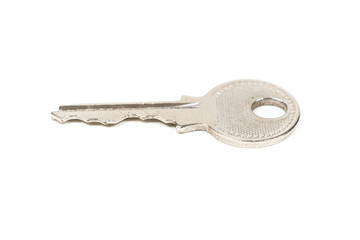 One silver key isolated on white background