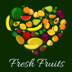 Fresh fruits heart shape poster