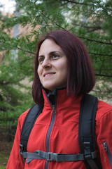 Fototapeta premium Woman hiking in the forest