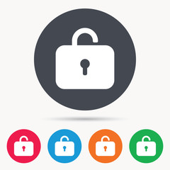 Lock icon. Privacy locker sign. Private access symbol. Colored circle buttons with flat web icon. Vector