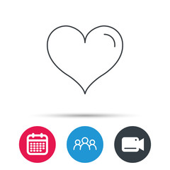 Love heart icon. Life sign. Group of people, video cam and calendar icons. Vector