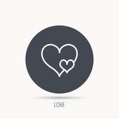 Love hearts icon. Lovers sign. Couple relationships. Round web button with flat icon. Vector