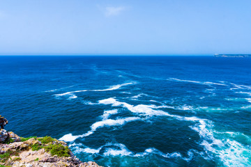 Ocean wave background. Cliff coastline in Sagres, Algarve, Portu