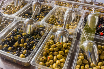 olives on the market. Greek olives
