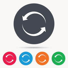 Update icon. Refresh or repeat symbol. Colored circle buttons with flat web icon. Vector