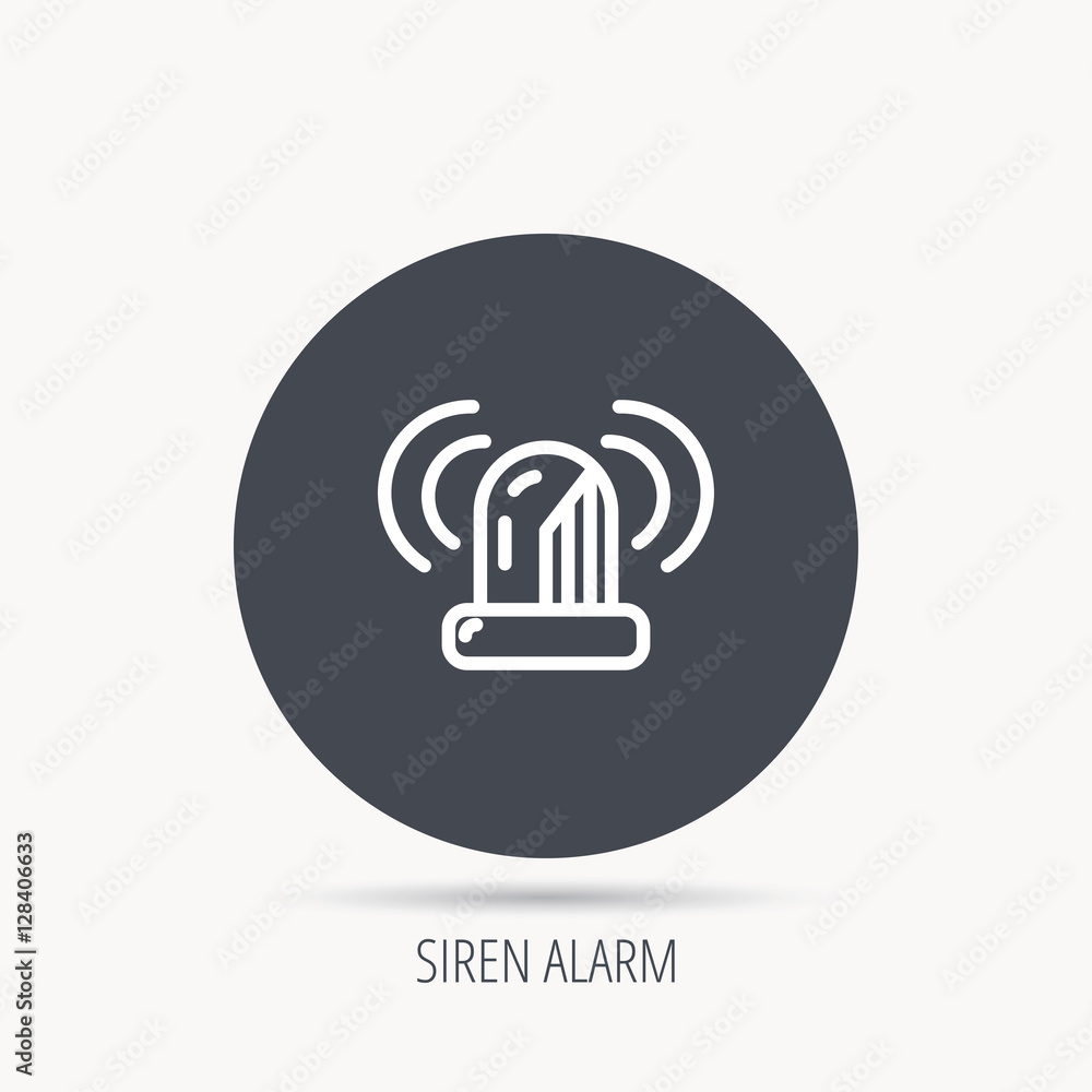 Poster siren alarm icon. alert flashing light sign. round web button with flat icon. vector