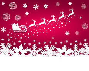 Fototapeta na wymiar Santa Claus in sled rides in the reindeer on a purple backg