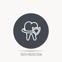 Tooth protection icon. Dental shield sign. Round web button with flat icon. Vector