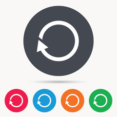 Update icon. Refresh or repeat symbol. Colored circle buttons with flat web icon. Vector