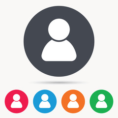 User icon. Human person symbol. Avatar login sign. Colored circle buttons with flat web icon. Vector