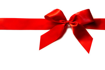 Red satin ribbon and bow isolated on white