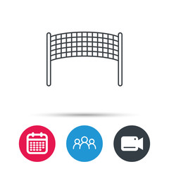 Fototapeta premium Volleyball net icon. Beach sport game sign. Group of people, video cam and calendar icons. Vector