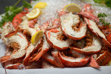 Fresh Cooked Lobster Tails on Ice