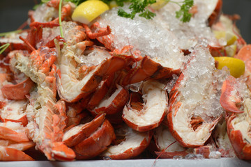 Fresh Cooked Lobster Tails on Ice