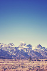 Fototapeta na wymiar Vintage toned view of Grand Teton mountain range, Wyoming, USA