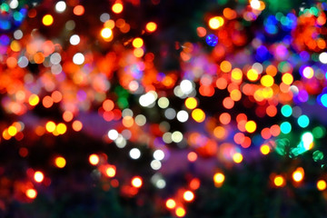 Beautiful colorful bokeh of the lights of the Christmas tree.