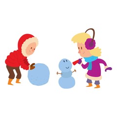 Christmas kids playing winter games