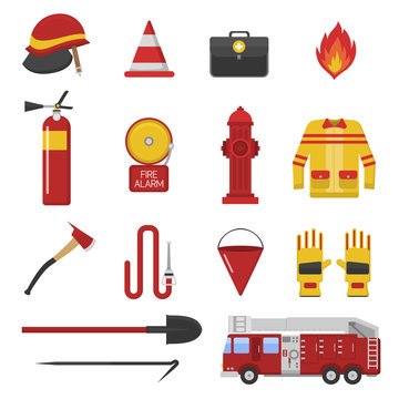 Vector set firefighter safety flat icons