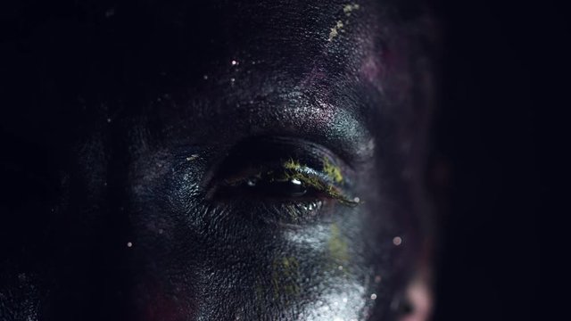 4k Cosmic Shot of a Woman with Alien make-up, Close-up of one Eye