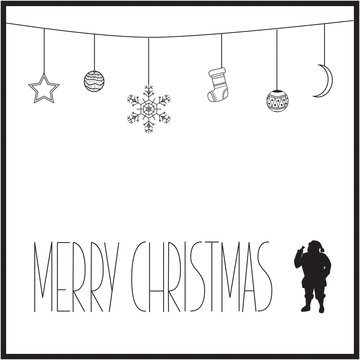 White Christmas card with black text and silhouette of Santa Claus. vector illustration