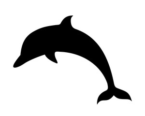 Obraz premium Vector black silhouette of a dolphin isolated on a white background.