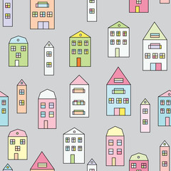 Vector seamless pattern of colorful blimps carrying flags with travelling and adventure words on white background. illustration for textile, wrap or wallpaper. 