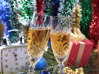 Celebration. the glasses of champagne and wine.