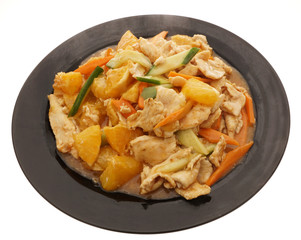 Chinese food. Chicken with orange and vegetables