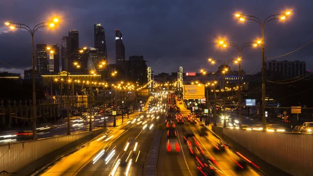 night traffic on urban thoroughfare  time lapse 
