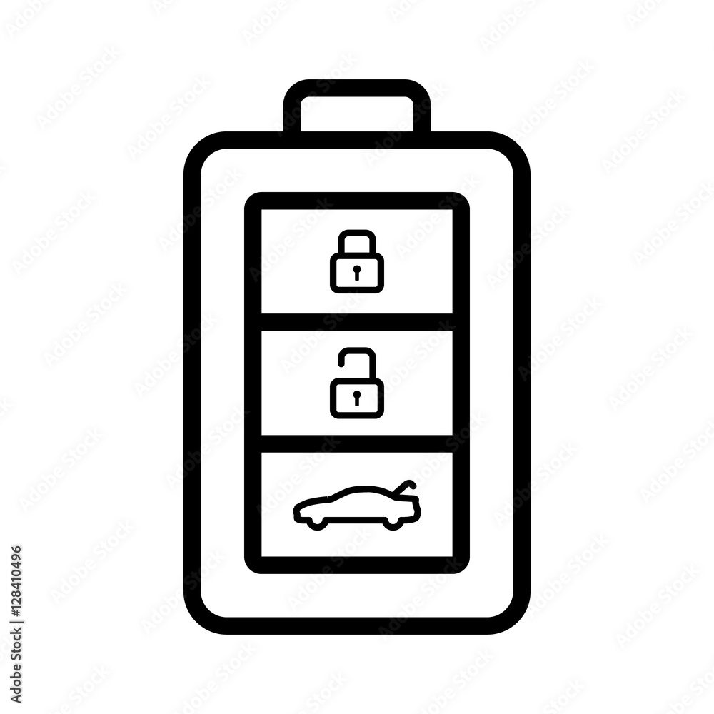 Poster car, automobile, vehicle keyless smart key with buttons line art icon for apps and websites
