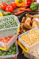 Frozen vegetables and fried chicken, paleo diet food