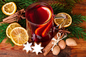 Christmas punch Mulled wine rustic decoration top view