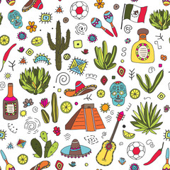 Doodles seamless pattern of Mexico