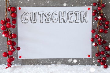 Fototapeta na wymiar Label, Snowflakes, Christmas Decoration, Gutschein Means Voucher