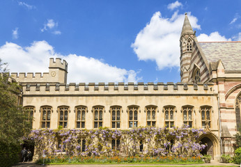Interior facade of Balliol College with gardens full of lilacs