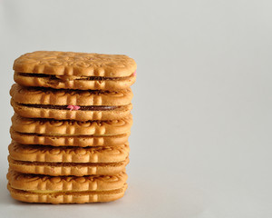 A stack of golden brown biscuits