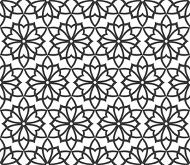 Monochrome geometric seamless pattern. Black and white ethnic, arabic, islam ornament. Modern repeat hexagonal tiles. Vector seamless pattern for wallpaper, fill, web page background, surface textures