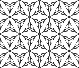 Fototapeta premium Monochrome geometric seamless pattern. Black and white ethnic, arabic, islam ornament. Modern repeat hexagonal tiles. Vector seamless pattern for wallpaper, fill, web page background, surface textures