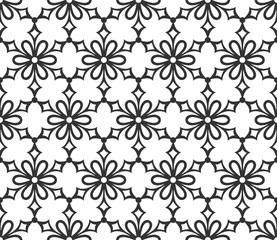 Fototapeta premium Monochrome geometric seamless pattern. Black and white ethnic, arabic, islam ornament. Modern repeat hexagonal tiles. Vector seamless pattern for wallpaper, fill, web page background, surface textures