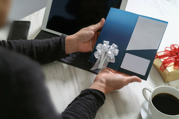Businessperson Hands holding New Gift Card or Credit card,digita