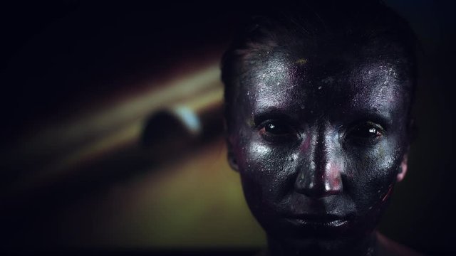 4k Cosmic Shot of a Woman with Alien make-up on Galaxy Background