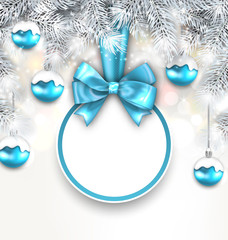 Holiday Glowing Background with Blank Card with Bow Ribbon