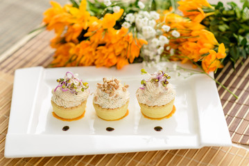 fancy food arrangement with healthy roe salad and wheat germs