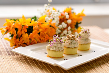 fancy food arrangement with healthy roe salad and wheat germs